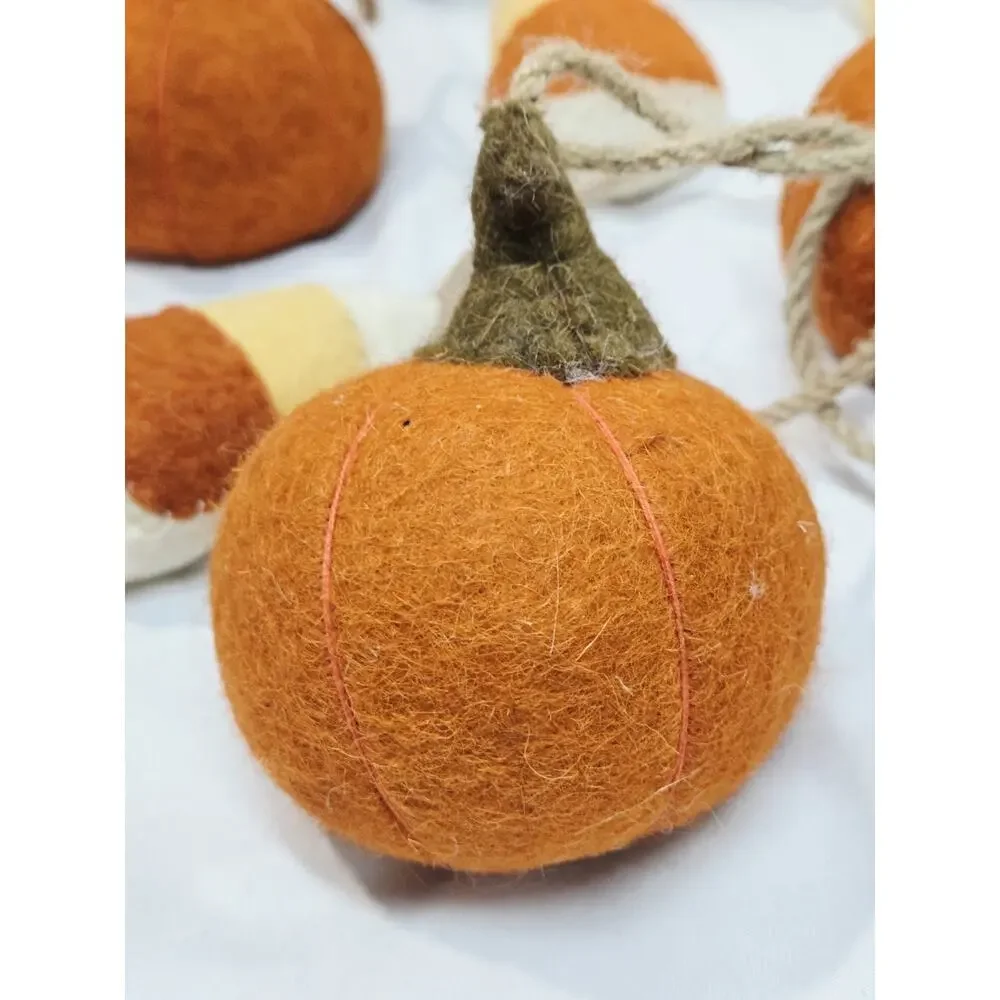 Fall Pumpkin Candy Corn Wool Felt Garland 7ft Tiered Tray Decor Jack O Lantern